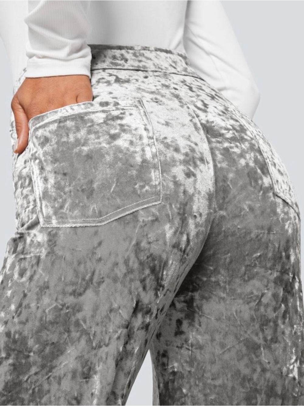 Halara High Waisted Velvet Straight Leg Pants Gray/Silver XS NWT
